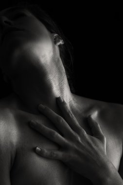 Body scape of woman neck and hand emotion artistic conversion clipart