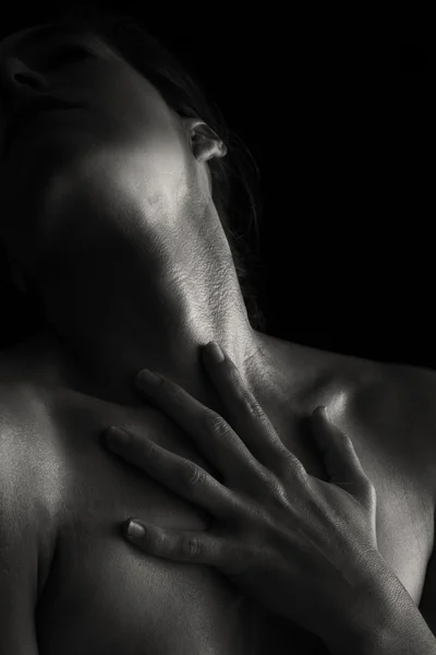 Body scape of woman neck and hand emotion conversão artística — Fotografia de Stock