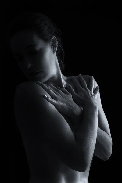 Paisaje corporal de mujer cuello y mano emoción conversión artística —  Fotos de Stock