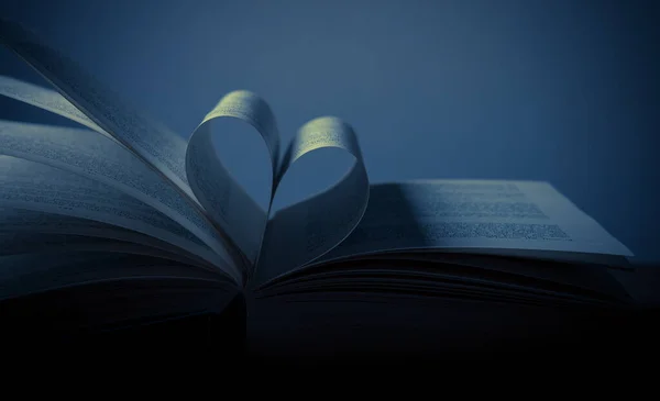 Open Book Pages Folded Heart — Foto Stock