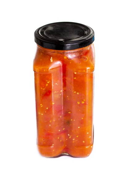 Glasskrukke med tomatpasta – stockfoto