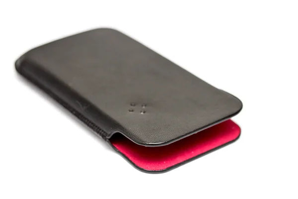 Black leather case for the phone — Stock Photo, Image