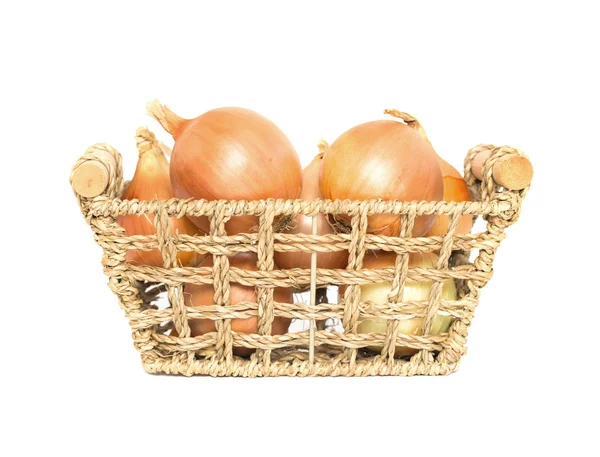 Pile of onions in basket — Stock Photo, Image