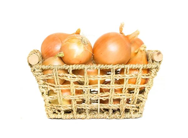 Pile of onions in basket — Stock Photo, Image