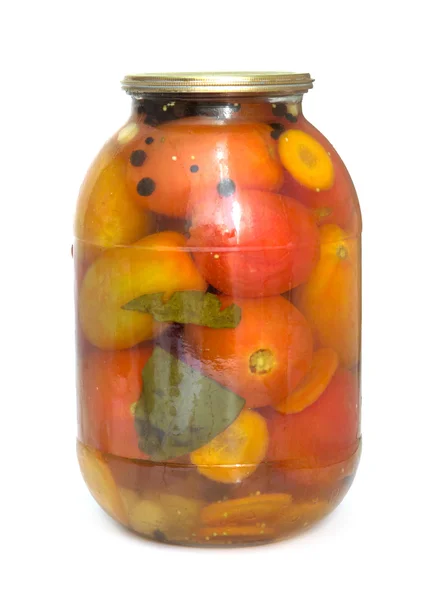 Glass jar of canned tomatoes — Stock Photo, Image