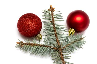 Noel topları köknar ağacı dalı ile