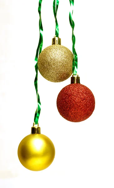 Christmas balls with green ribbon — 图库照片