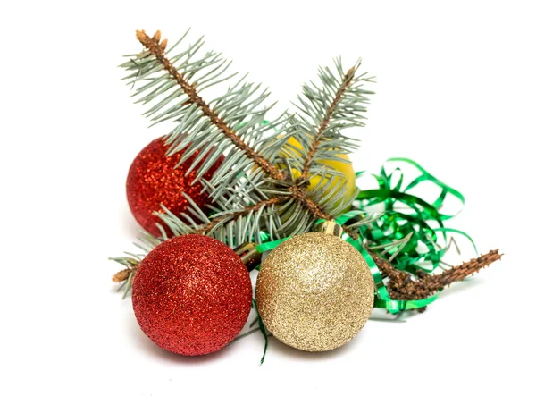 Christmas balls with fir-tree branch — Stock Photo, Image