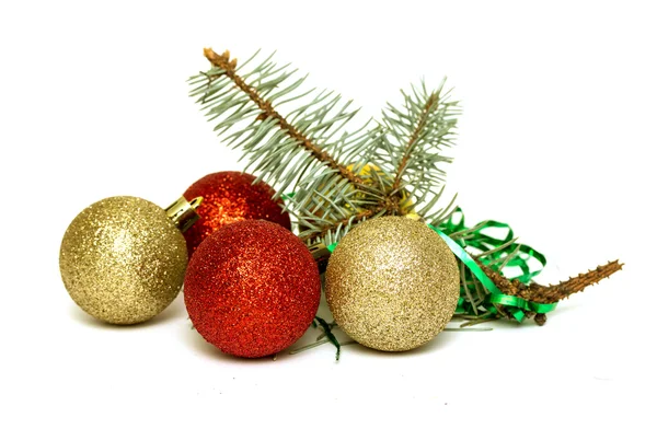 Bolas de Natal com ramo de abeto — Fotografia de Stock