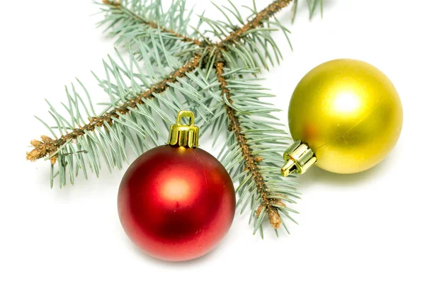 Christmas balls with fir-tree branch — Stock Photo, Image