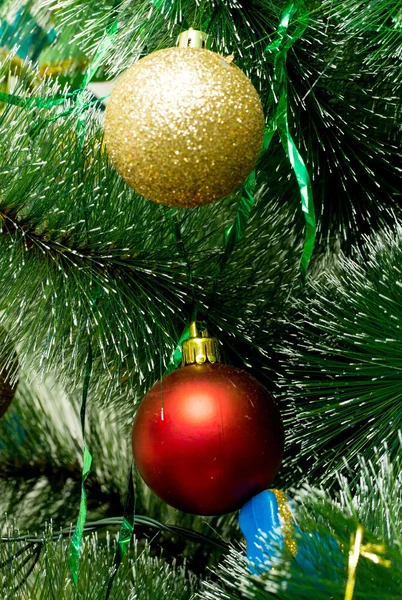Christmas tree with golden and red balls Stock Photo