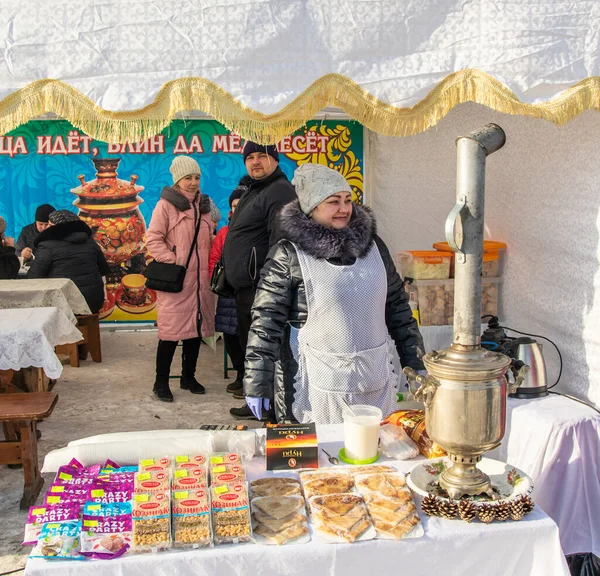 Petropavlovsk Cazaquistão Março 2021 Comida Rua Maslenitsa Feriados Cazaquistão — Fotografia de Stock