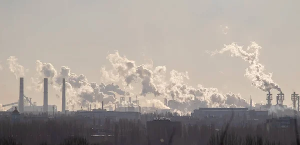 Fabrieksschoorstenen Roken Lucht Ecologie Van Natuur — Stockfoto