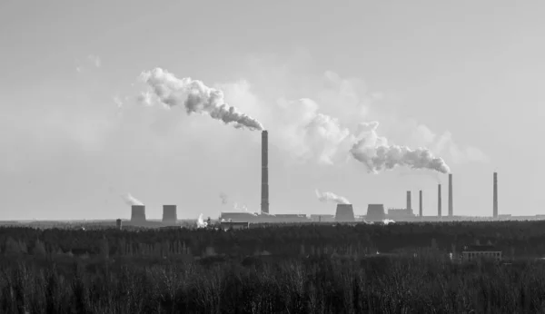 Fabrieksschoorstenen Roken Lucht Ecologie Van Natuur — Stockfoto