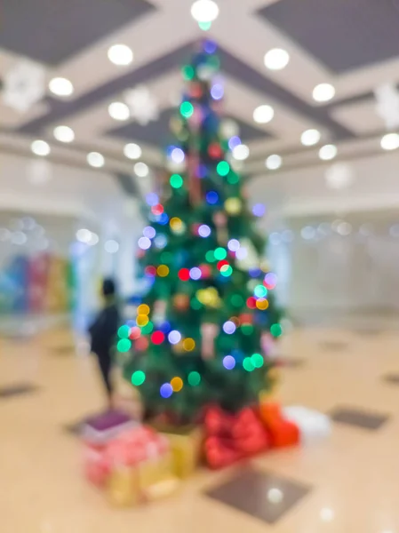 Unscharf Verschwommenes Bokeh Weihnachtsbaum Supermarkt — Stockfoto