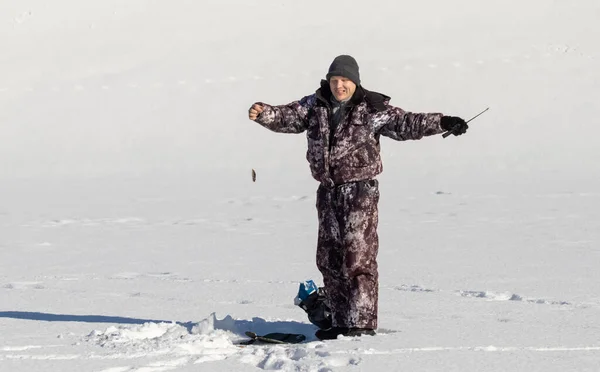 Lipetsk Rusia 2022 Pescadores Sobre Hielo Invierno Pesca Invierno — Foto de Stock