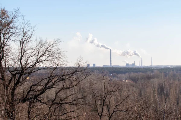 Fabrieksschoorstenen Roken Lucht Ecologie Van Natuur — Stockfoto