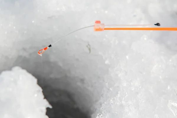 Rybářská Prut Pro Zimní Rybolov Ledě Díry — Stock fotografie