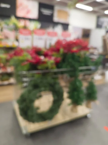 Fora Foco Bokeh Desfocado Árvore Natal Supermercado — Fotografia de Stock