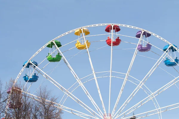 Carousel Ferris Wheel Sky Winter — Stock Photo, Image