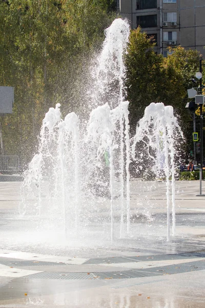 Une Fontaine Dans Parc Ville Été Chaud — Photo