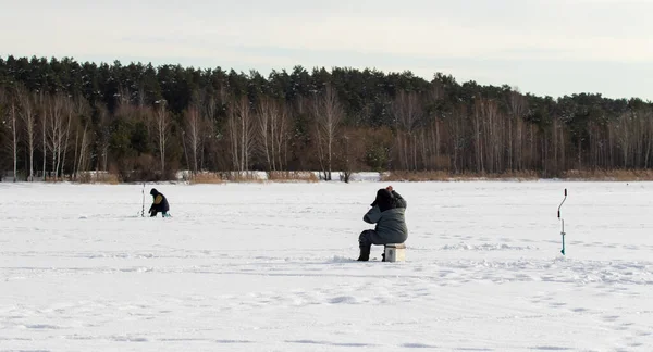 Lipetsk Russie 2022 Pêcheurs Sur Glace Hiver Pêche Hivernale — Photo