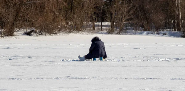 Lipetsk Rusia 2022 Pescadores Sobre Hielo Invierno Pesca Invierno — Foto de Stock