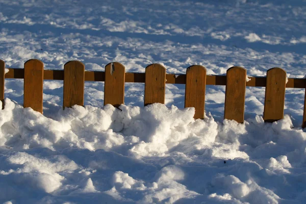Wooden Fence Covered Snow Nature Background Stock Photo