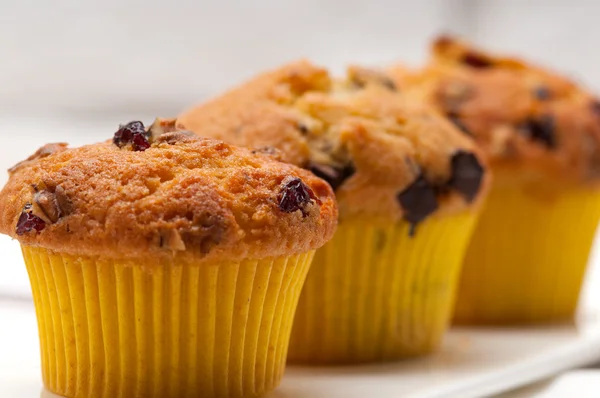 Fresh chocolate and raisins muffins — Stock Photo, Image