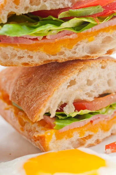 Ciabatta panini sandwich eggs tomato lettuce — Stock Photo, Image