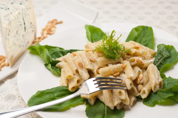 Macarrão italiano penne gorgonzola e pinhões — Fotografia de Stock