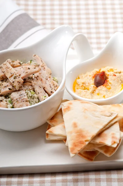 Chicken taboulii couscous with hummus — Stock Photo, Image
