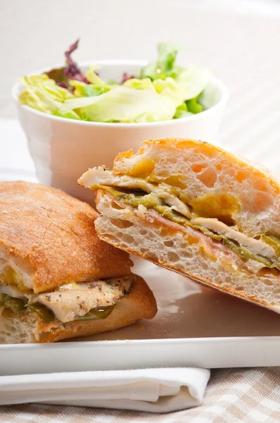 Italian ciabatta panini sandwich chicken — Stock Photo, Image