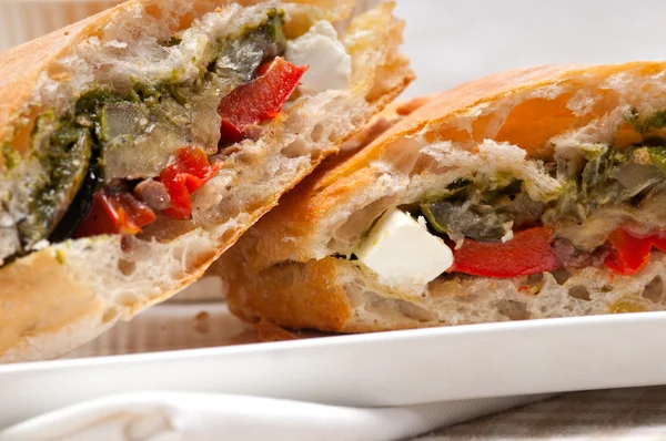 Ciabatta panini sandwichwith vegetable and feta — Stock Photo, Image