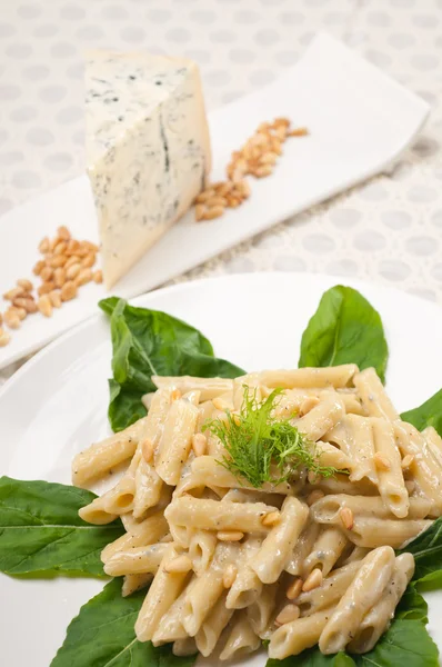 Italian pasta penne gorgonzola and pine nuts — Stock Photo, Image