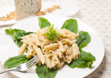 İtalyan makarna penne gorgonzola ve çam fıstığı