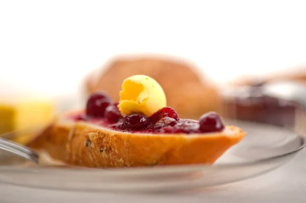 Bread butter and jam — Stock Photo, Image