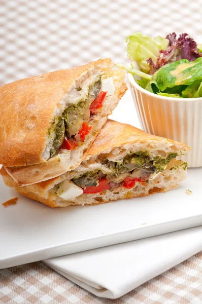 Ciabatta panini sandwichwith vegetable and feta — Stock Photo, Image