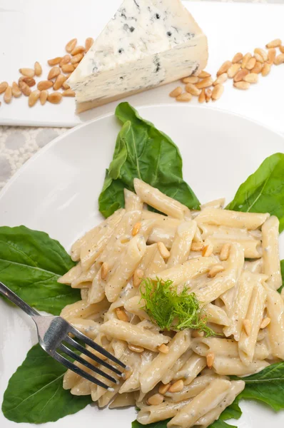 Italian pasta penne gorgonzola and pine nuts — Stock Photo, Image