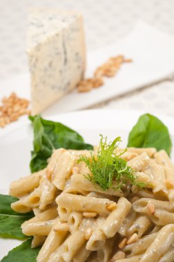 İtalyan makarna penne gorgonzola ve çam fıstığı