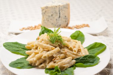 İtalyan makarna penne gorgonzola ve çam fıstığı