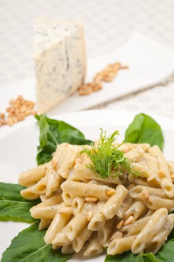 İtalyan makarna penne gorgonzola ve çam fıstığı