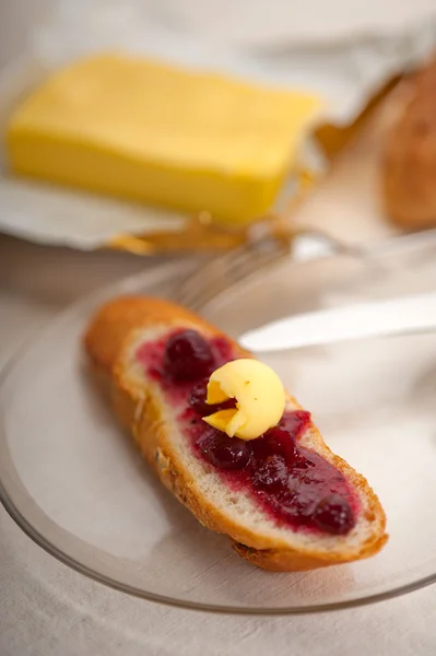 Bread butter and jam — Stock Photo, Image