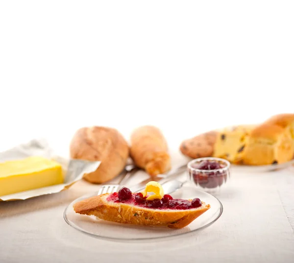 Bread butter and jam — Stock Photo, Image
