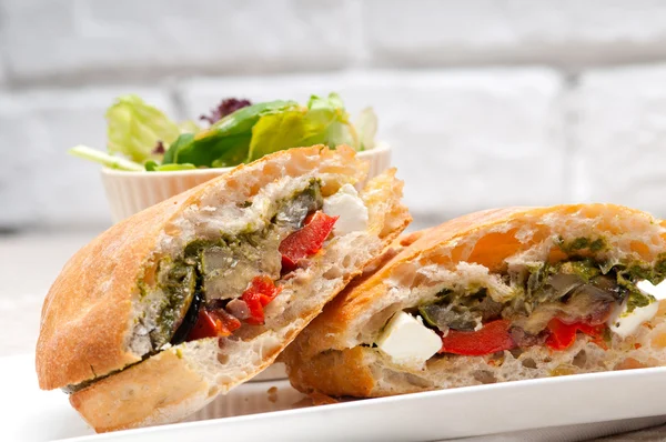 Ciabatta panini sandwichwith vegetable and feta — Stock Photo, Image