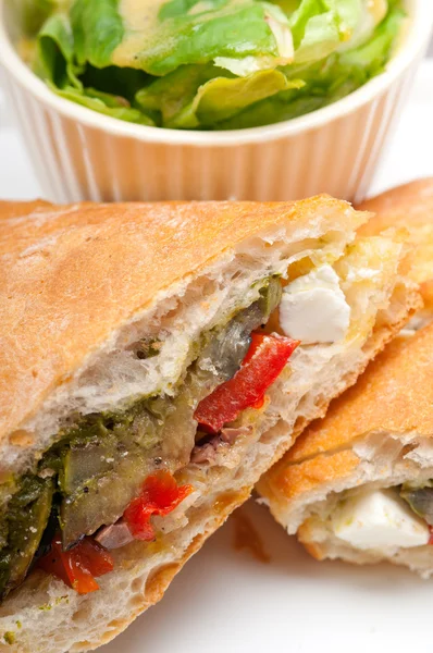 Ciabatta panini sandwichwith vegetable and feta — Stock Photo, Image