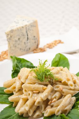 İtalyan makarna penne gorgonzola ve çam fıstığı