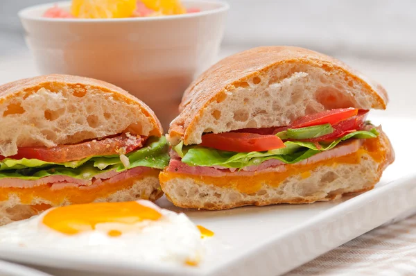 Ciabatta panini sandwich eggs tomato lettuce — Stock Photo, Image