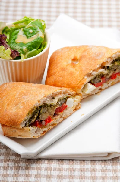 Ciabatta panini sandwichwith vegetable and feta — Stock Photo, Image