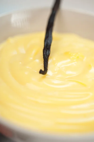 Vanilla custard pastry cream with seeds sticks — Stock Photo, Image